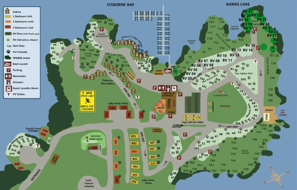 Banks Lake Camping map