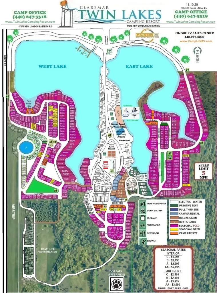 Claremar Twin Lakes Camping Map